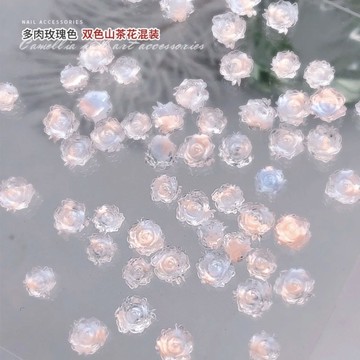 ✨台灣出貨✨藍粉漸變渲染冰透山茶花新款網紅玫瑰花DIY立體樹脂美甲小配飾