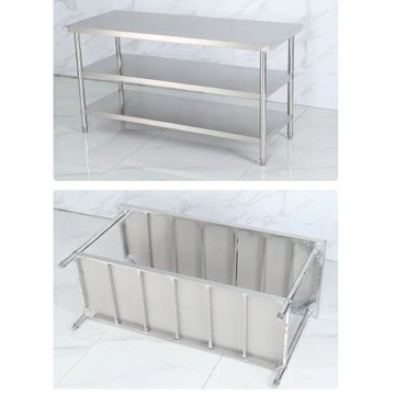 不銹鋼工作臺兩層廚房置物架酒店飯店荷臺架案板落地雙層打包桌子