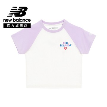 【New Balance】 NB 童裝拼接短袖上衣_中性_白紫色_7EG2V07TLAV