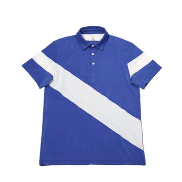 彈性機能短袖Polo衫｜撞色拼接｜藍白 #P10061