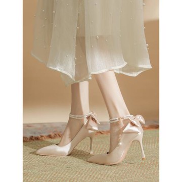 法式氣質高跟鞋女寬腳胖腳大碼41到43不累腳細跟絕美婚鞋新娘鞋