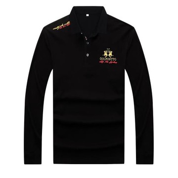 潮牌POLO衫男士純棉長袖T恤翻領高檔刺繡高端男裝黑色上衣服秋季