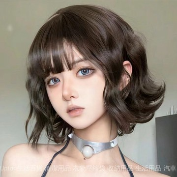 lolita女時尚空氣劉海短髮慵懶自然羊毛捲假髮全頭套假髮套短捲髮 整頂式假髮 假髮 空氣瀏海假髮 長直假髮 內扣假髮