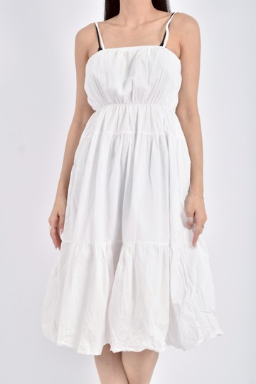 加購優惠(S) chu jhan質感細肩帶蛋糕裙白色洋裝