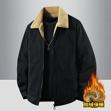 【HOT 本舖】男装秋冬季中青年外套男羊羔絨加絨加厚燈芯絨工裝時尚休閒寬鬆男士保暖棉衣