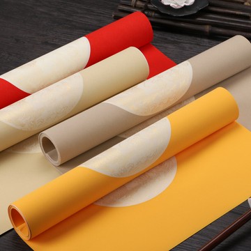 高檔蠟染四尺對開七言對聯宣紙半生半熟龍鳳瓦當書法萬年紅對聯紙