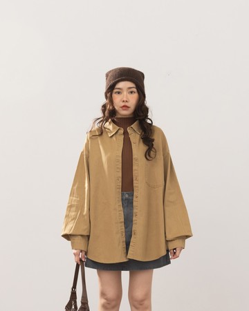 洗水刷色設計長袖襯衫 三色售