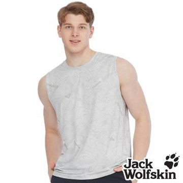 【Jack wolfskin 飛狼】男 涼感抗菌圓領無袖排汗衣 寬版背心 探險等高線印花 『淺灰』