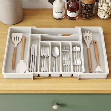 MAK LIFE 廚房抽屜可擴展餐具分隔收納托盤  1個  白色
