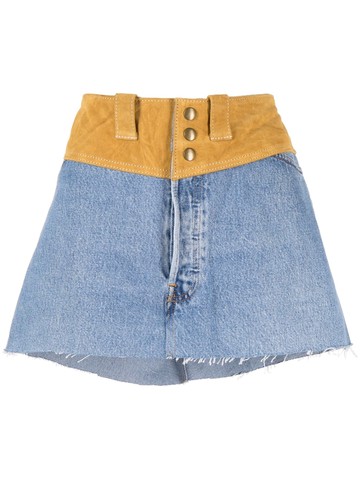 RE/DONE - suede yoke mini skirt - women - Cotton - 25 - Brown