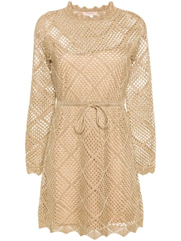 TWINSET - open-knit lurex mini dress - women - Viscose/Polyester/Metallized Polyester/Viscose/Elastane - M - Neutrals