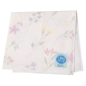 三重袷日本製輕柔粉調花卉綿紗布材質小方巾(淺粉底粉花系/35CM)