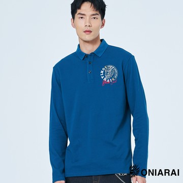 【新年爆殺價↘$888】潮流側鬼文字繡花長袖POLO衫(藍) - BLUE WAY 鬼洗い