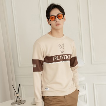 PLAYBOY - 休閒字母拼接圓領上衣 - 奶茶色/642-008-03-1
