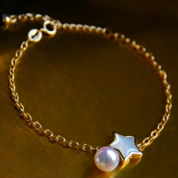 星星系列 Akoya 海水珍珠 手鏈 18K 金 貝母 可調節尾鏈 手圈 氣質優雅 高端珍珠飾品