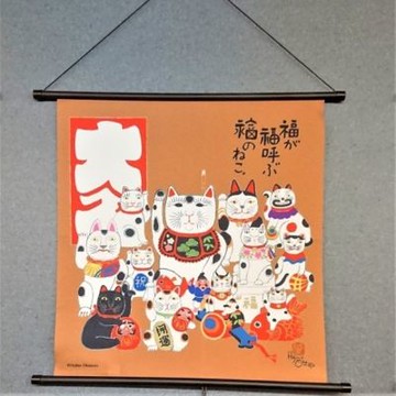 京都風呂敷包巾-新年 中巾-岡本肇 招財貓(縮緬)