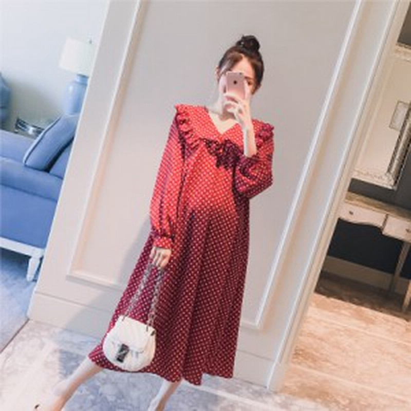 マタニティ ワンピース Vネック フリルドット柄ワンピース 10代 代 30代 可愛い ガーリー お嬢様 スウィート マタニティウェア 長袖 大 通販 Lineポイント最大4 0 Get Lineショッピング