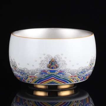 琺瑯彩杯子999鎏銀茶杯茶碗陶瓷功夫茶具內膽鎏銀杯主人杯品茗杯