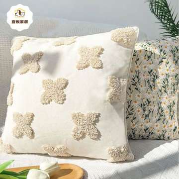 ins簇絨流蘇抱枕 套正方形枕 頭套含芯刺繡抱枕 45x45可拆洗靠枕 靠墊[PP0502004]