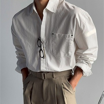 正韓純棉素面半寬口袋鉚釘長袖襯衫 3色 YUPPIE 預購商品 0210