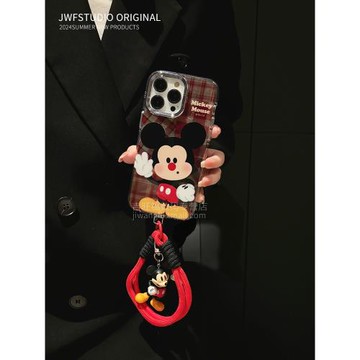 復古學院風格紋可愛小奇ins韓新年紅適用16pro手機殼蘋果17ProMax卡通掛墜iPhone16/13軟15Promax手提保護套