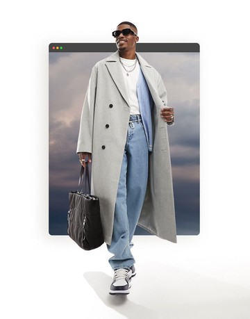 ASOS DESIGN oversized wool mix overcoat in grey-Green
