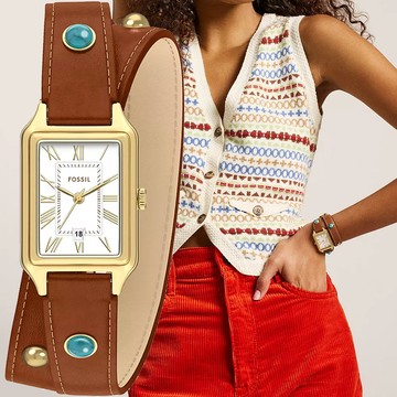 FOSSIL Raquel 復古方形松石雙圈女錶-23mm ES5418