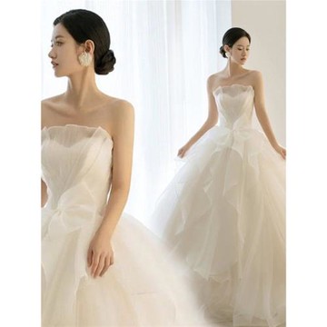 飄逸浪漫 新娘抹胸法式公主蓬蓬裙輕婚紗主紗晨袍2025新款17602