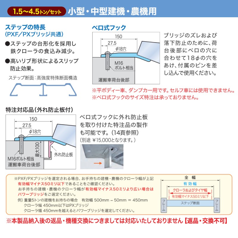 日軽金アクト アルミブリッジ 3t 2本セット ベロ式 PXF30-300-35 建機 重機 農機 アルミ板 道板 ラダーレール 歩み板 日軽 ユンボ  油圧ショベル バックホー | LINEブランドカタログ