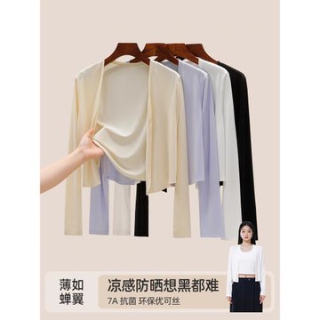 (免運)冰絲天絲針織防曬開衫女夏薄款吊帶裙外搭披肩2025新款空調衫罩衫