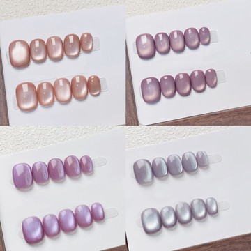 💥小紅書爆款💥純色玻璃珠貓眼穿戴甲 燕翎貓眼純手工穿戴甲 爆閃燈泡貓眼豆豆甲 手工光療甲片短款 假指甲指甲貼片