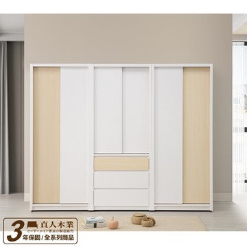 直人木業-NINA簡約風滑門標準衣櫃組240公分(二個雙吊80公分+一個三抽滑門80公分)