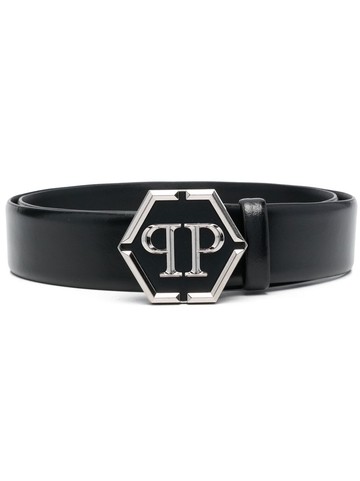 Philipp Plein - Hexagon logo buckle belt - men - Leather - 90 - Black