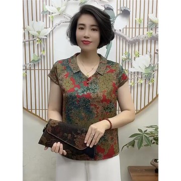 中年媽媽真絲襯衣女七分袖襯衫夏裝新款盤扣小衫中袖大碼旗袍上衣