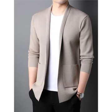 春秋休閑薄款開衫男外套潮流韓版男裝純色修身針織衫毛衣外穿上衣