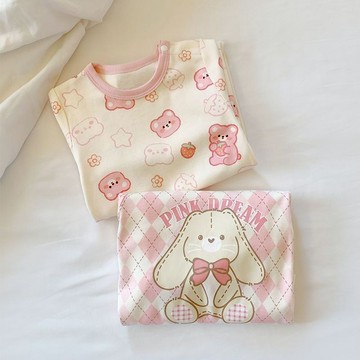 Mini baby🌷女寶寶秋季長袖小童春秋衣0-2歲純棉睡衣