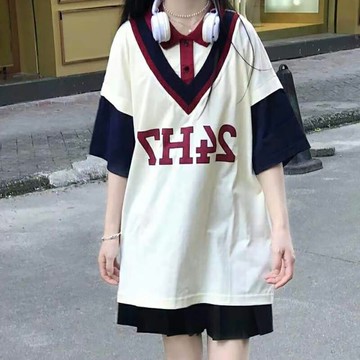 可鹽可甜酷女孩女鹽系穿搭小個子炸街減齡T恤夏季百褶裙兩件套裝