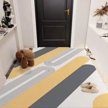 侘寂風 防滑PVC皮革地墊  90 x 60cm  深灰色 + 黃色 + 米色  1個