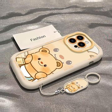 可愛托腮小熊適用iphone17pro手機殼蘋果16promax全包新款15卡通14plus精孔13軟殼12/11保護殼
