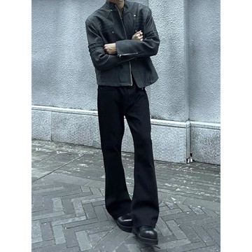 DM Tenacious cleanfit黑色牛仔褲純色寬松休閑簡約復古微喇褲男