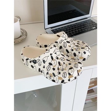 細細條 韓版個性ins涂鴉卡通小狗洞洞鞋女夏季時尚外穿沙灘涼拖鞋