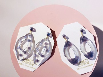 秋冬限定 透明黑色細閃 冷淡風  不規則異型耳飾\耳釘