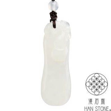 【漢石齋】天然和田玉 如意福瓜玉佩吊墜 羊脂白玉(18*52*12mm)