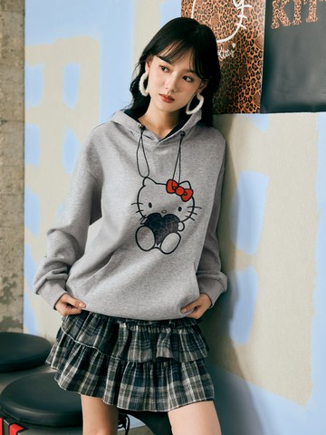 KITTY 街頭狂野．豹紋愛心圖案印花連帽上衣