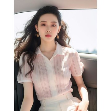 法式氣質名媛時尚減齡小衫高級感超好看小香風粉色polo襯衫女夏季