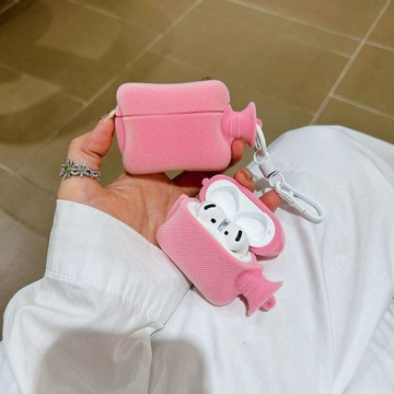 創意粉色植絨暖水袋 適用 AirPods Pro 3代 2代 4代 防摔保護套 1/2代 蘋果無線降噪藍牙耳機防摔保護殼