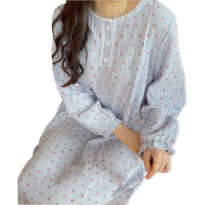 パジャマ ネグリジェ ガーゼ ワンピース 体型カバー ルームウェア レディース 長袖 部屋着 綿100 吸汗 通気 肌に優しい 春 夏 秋 冬用 L 通販 Lineポイント最大get Lineショッピング