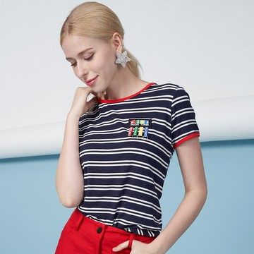 CLL巧玲瓏 亮色釦環橫紋圓領上衣 9003810