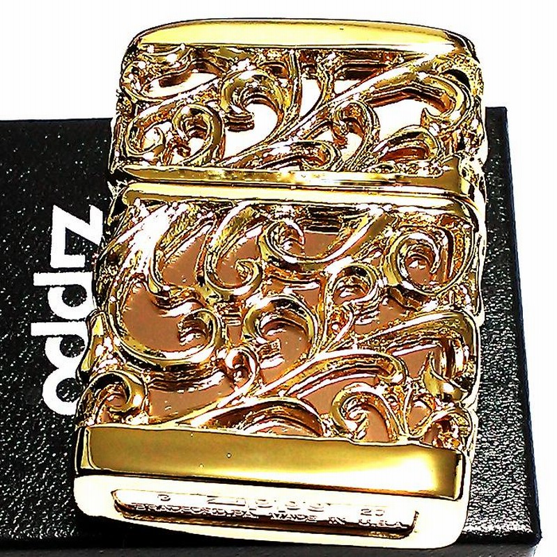 ZIPPO ライター 超重厚 メタルジャケット ゴールド 豪華 ジッポ 彫刻 