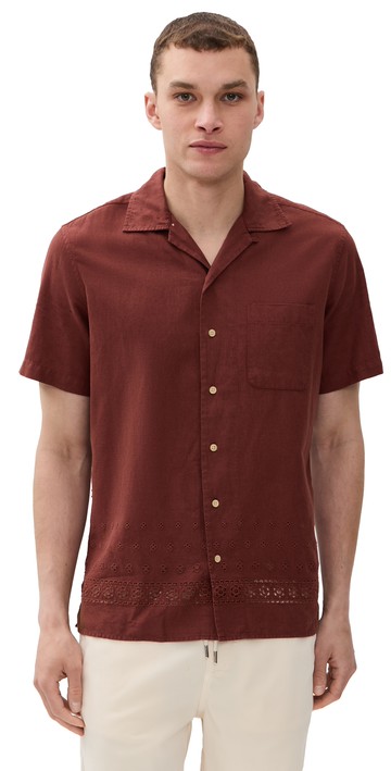 Taylor Stitch The Short Sleeve Hawthorne Cotton Eyelet Shirt Dried Cherry Border Eyelet 40